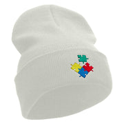 Puzzle Embroidered 12 Inch Long Knitted Beanie