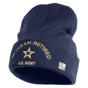 Star US Army Veteran Retired Logo Embroidered 12 Inch Long Knitted Beanie - Navy OSFM