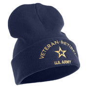 Star US Army Veteran Retired Logo Embroidered 12 Inch Long Knitted Beanie - Navy OSFM