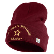 Star US Army Veteran Retired Logo Embroidered 12 Inch Long Knitted Beanie - Maroon OSFM