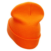 Moai Landmark Embroidered 12 Inch Long Knitted Beanie - Orange OSFM