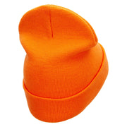 Moai Landmark Embroidered 12 Inch Long Knitted Beanie - Orange OSFM