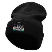 Moai Landmark Embroidered 12 Inch Long Knitted Beanie - Black OSFM