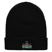 Moai Landmark Embroidered 12 Inch Long Knitted Beanie - Black OSFM