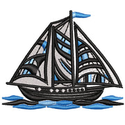 Blue Pattern Sail Boat digitized embroidery design