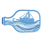 Aqua Ship and Bottle digitized embroidery design