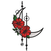 Crescent Moon With Flowers digitized embroidery design