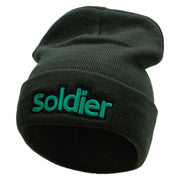 Soldier Embroidered 12 Inch Long Knitted Beanie