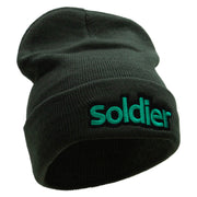 Soldier Embroidered 12 Inch Long Knitted Beanie