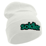 Soldier Embroidered 12 Inch Long Knitted Beanie