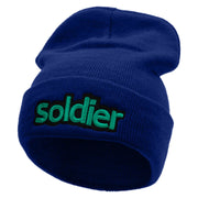 Soldier Embroidered 12 Inch Long Knitted Beanie