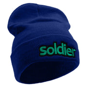 Soldier Embroidered 12 Inch Long Knitted Beanie