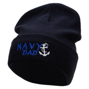 Navy Dad Embroidered 12 Inch Long Knitted Beanie