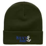 Navy Dad Embroidered 12 Inch Long Knitted Beanie