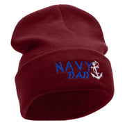 Navy Dad Embroidered 12 Inch Long Knitted Beanie