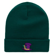 Mardi Hat Embroidered 12 Inch Long Knitted Beanie - Dk-Green OSFM