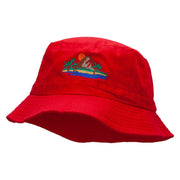 Vacation Scene Embroidered Pigment Dyed Bucket Hat - Red OSFM