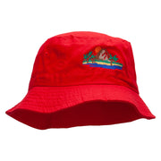 Vacation Scene Embroidered Pigment Dyed Bucket Hat - Red OSFM