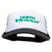 100th Birthday Embroidered Foam Panel Mesh Snapback - Black-White OSFM