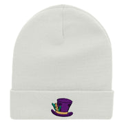 Mardi Hat Embroidered 12 Inch Long Knitted Beanie - White OSFM