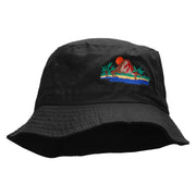 Vacation Scene Embroidered Pigment Dyed Bucket Hat - Black OSFM