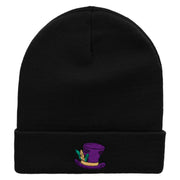 Mardi Hat Embroidered 12 Inch Long Knitted Beanie - Black OSFM