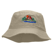 Vacation Scene Embroidered Pigment Dyed Bucket Hat - Natural OSFM