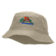 Vacation Scene Embroidered Pigment Dyed Bucket Hat - Natural OSFM