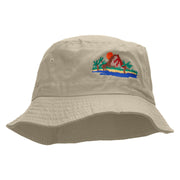 Vacation Scene Embroidered Pigment Dyed Bucket Hat - Natural OSFM