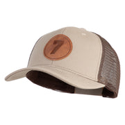Number 7 Faux Leather Patched Premium Mesh Trucker Cap - Brown Khaki OSFM