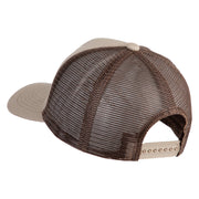 Number 7 Faux Leather Patched Premium Mesh Trucker Cap - Brown Khaki OSFM
