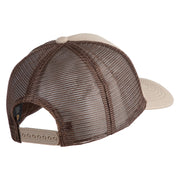 Number 7 Faux Leather Patched Premium Mesh Trucker Cap - Brown Khaki OSFM