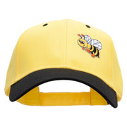 Smiling Bumble Bee Insect Patched Two Tone Cotton Twill Low Profile Strap Cap - Black-Yellow OSFM