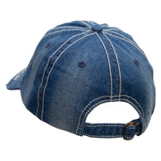 Iridescent No.1 Mom Heart Patched Distressed Heavy Washed Denim Cap - Blue OSFM