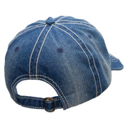 Iridescent No.1 Mom Heart Patched Distressed Heavy Washed Denim Cap - Blue OSFM