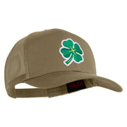 Four Leaf Clover Patched Solid Cotton Twill Mesh Prostyle Cap - Khaki OSFM