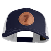 Number 7 Faux Leather Patched Premium Mesh Trucker Cap - Navy White OSFM