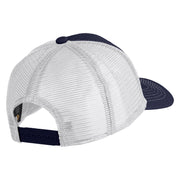 Number 7 Faux Leather Patched Premium Mesh Trucker Cap - Navy White OSFM