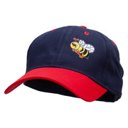 Smiling Bumble Bee Insect Patched Two Tone Cotton Twill Low Profile Strap Cap - Red-Navy OSFM