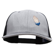 Praying Hands Symbol 6 Panel Structured Deluxe Trucker Cap - Heather-Grey-Black OSFM