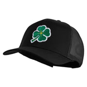 Four Leaf Clover Patched Solid Cotton Twill Mesh Prostyle Cap - Black OSFM