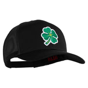 Four Leaf Clover Patched Solid Cotton Twill Mesh Prostyle Cap - Black OSFM