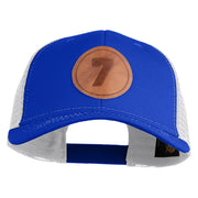 Number 7 Faux Leather Patched Premium Mesh Trucker Cap - Royal White OSFM