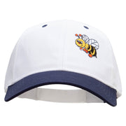 Smiling Bumble Bee Insect Patched Two Tone Cotton Twill Low Profile Strap Cap - Navy-White OSFM