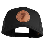 Number 7 Faux Leather Patched Premium Mesh Trucker Cap - Black Black OSFM