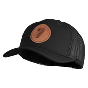 Number 7 Faux Leather Patched Premium Mesh Trucker Cap - Black Black OSFM
