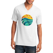 Sunny And Waves Graphic Design Men's Big Size Port & Company Core Cotton V-Neck T-Shirt - White XS