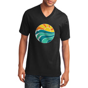 Sunny And Waves Graphic Design Men's Big Size Port & Company Core Cotton V-Neck T-Shirt - Jet-Black XS