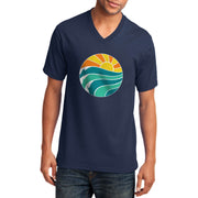 Sunny And Waves Graphic Design Men's Big Size Port & Company Core Cotton V-Neck T-Shirt - Navy XS