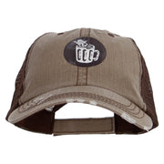 Oktoberfest Skull in Beer Cup Heat Transfer Low Profile Special Cotton Mesh Cap - Khaki-Brown OSFM